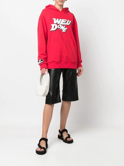 We11 Done Logo-print Cotton Hoodie In Red