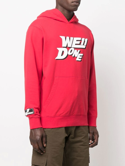 We11 Done Logo-print Cotton Hoodie In Red