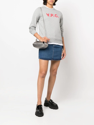 Shop Apc Logo-print Long-sleeve Sweatshirt In Grey