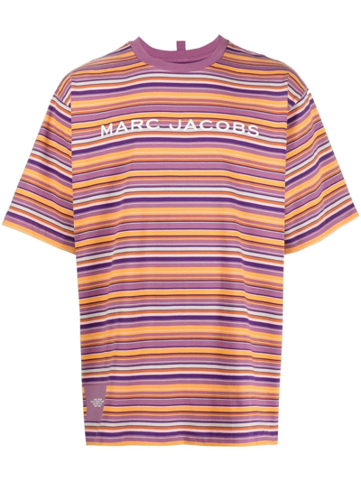 Shop Marc Jacobs Striped Logo-print T-shirt In Purple