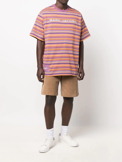 Shop Marc Jacobs Striped Logo-print T-shirt In Purple