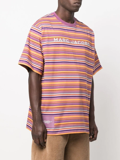 Shop Marc Jacobs Striped Logo-print T-shirt In Purple