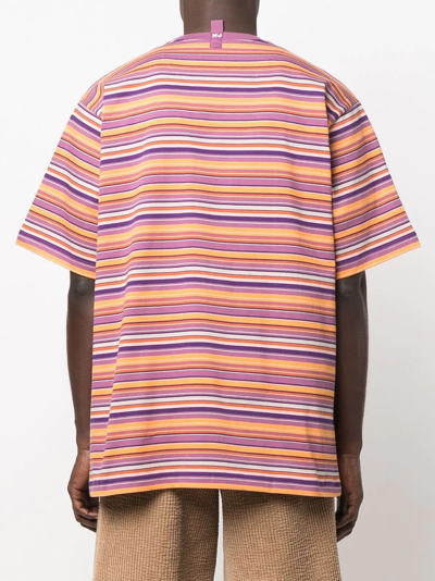 Shop Marc Jacobs Striped Logo-print T-shirt In Purple