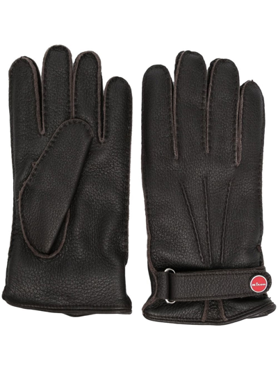 Shop Kiton Logo-plaque Leather Gloves In Brown