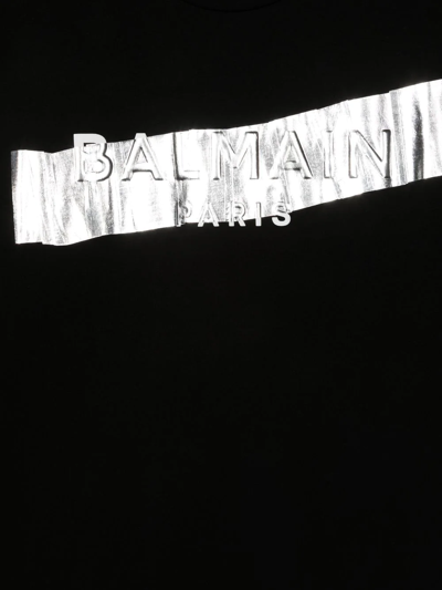 Shop Balmain Teen Foiled-logo Cotton T-shirt In Black