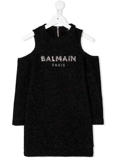 Shop Balmain Logo-print Party Dress In Black