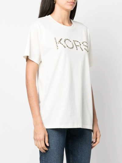 Shop Michael Michael Kors Stud-embellished Logo-print T-shirt In Neutrals