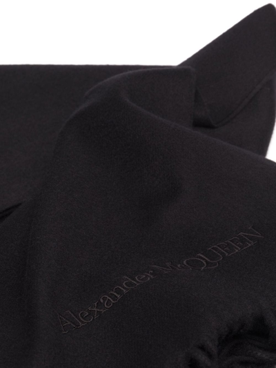 Shop Alexander Mcqueen Logo-embroidered Tasseled Scarf In Black