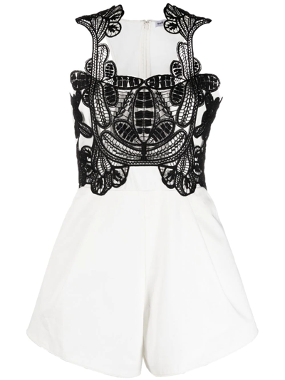 Shop Self-portrait Lace-panel Playsuit In White