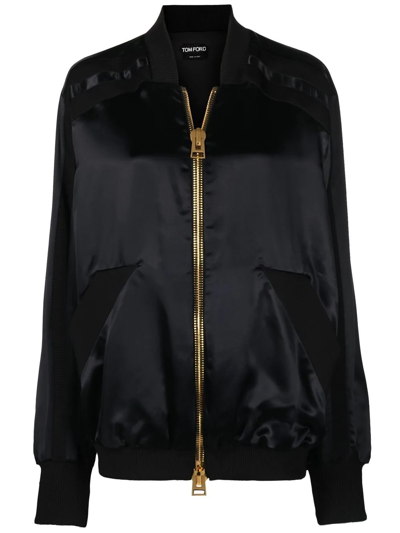 Tom Ford Oversized Satin Bomber Jacket In Black