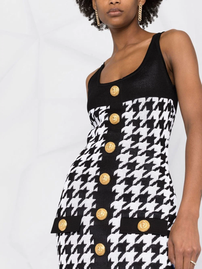 Balmain Hounstooth Knitted Minidress With Logoed Buttons In Black