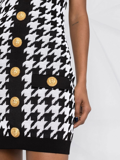 Balmain Hounstooth Knitted Minidress With Logoed Buttons In Black