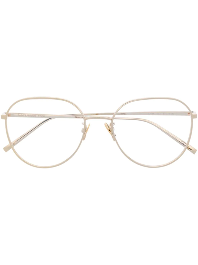 Saint Laurent Polished-effect Round-frame Glasses In Gold