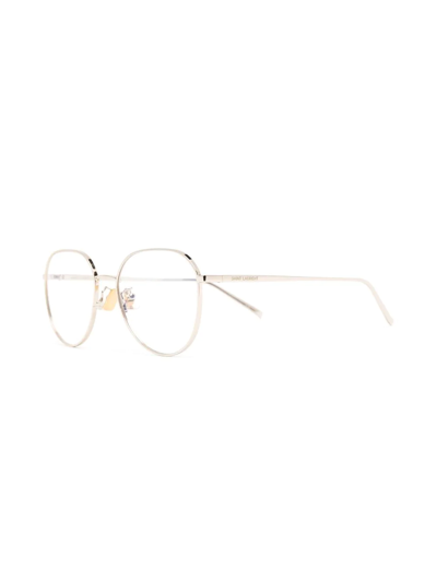 Saint Laurent Polished-effect Round-frame Glasses In Gold