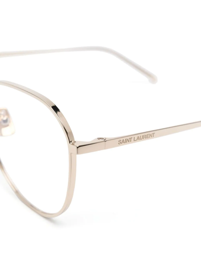Saint Laurent Polished-effect Round-frame Glasses In Gold