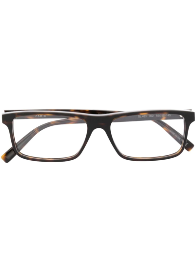 Shop Saint Laurent Tortoiseshell-effect Rectangle-frame Glasses In Brown