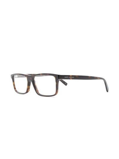 Shop Saint Laurent Tortoiseshell-effect Rectangle-frame Glasses In Brown