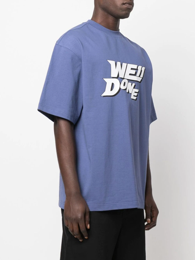 Shop We11 Done Logo-print Cotton T-shirt In Blue