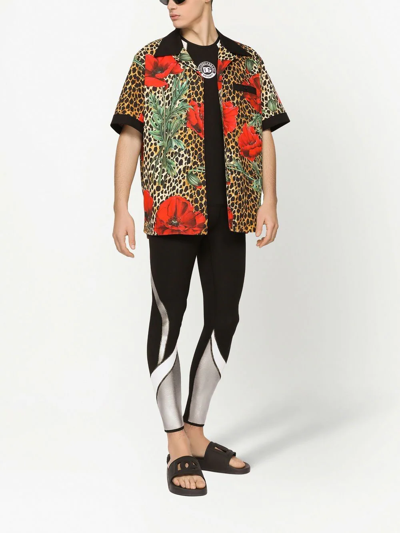 Shop Dolce & Gabbana Colour-block Logo-waistband Leggings In Black