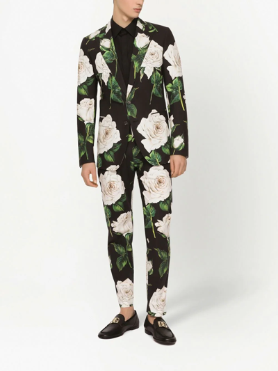 Shop Dolce & Gabbana Rose-print Single-breasted Suit In Black