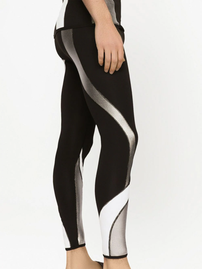 Shop Dolce & Gabbana Colour-block Logo-waistband Leggings In Black