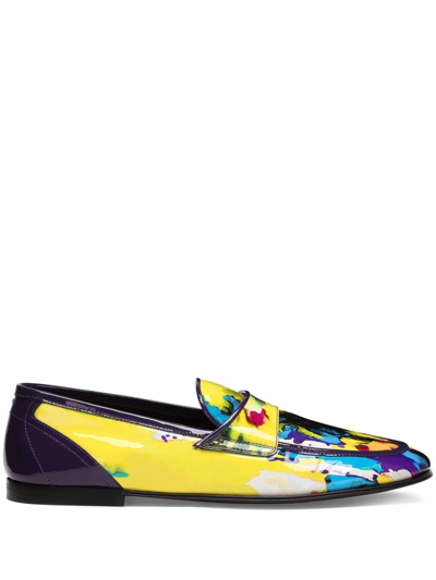 Shop Dolce & Gabbana Tie-dye Paint-print Loafers In Yellow