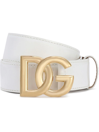 Shop Dolce & Gabbana Dg-logo Leather Belt In White