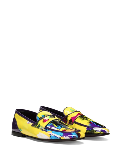 Shop Dolce & Gabbana Tie-dye Paint-print Loafers In Yellow