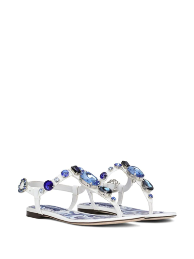 Shop Dolce & Gabbana Bejewelled Patent Leather Thong Sandals In White