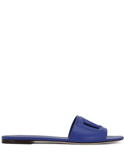 Shop Dolce & Gabbana Dg-logo Leather Sandals In Blue