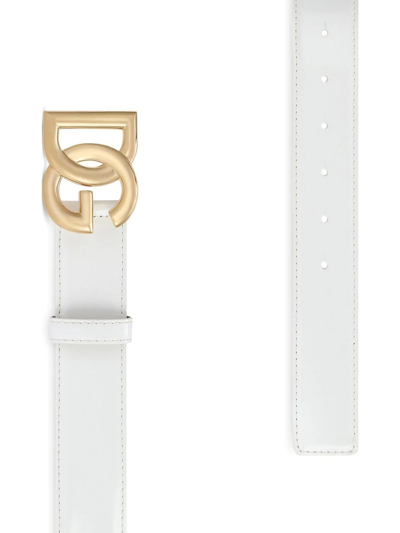 Dolce & Gabbana Calfskin Belt With Dg Logo In White