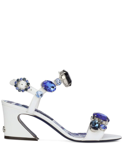 Shop Dolce & Gabbana Embellished Patent Leather Sandals In White