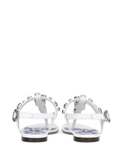 Shop Dolce & Gabbana Bejewelled Patent Leather Thong Sandals In White