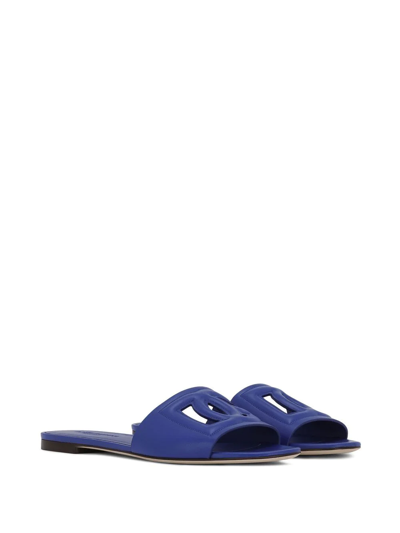 Dolce & Gabbana Bianca Dg Logo Flat Sandals In Calf Leather In Blue