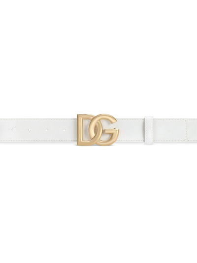 Dolce & Gabbana Calfskin Belt With Dg Logo In White
