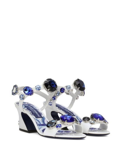 Shop Dolce & Gabbana Embellished Patent Leather Sandals In White