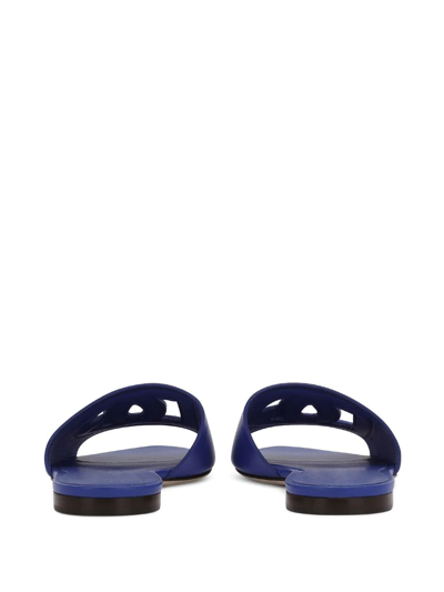 Dolce & Gabbana Bianca Dg Logo Flat Sandals In Calf Leather In Blue