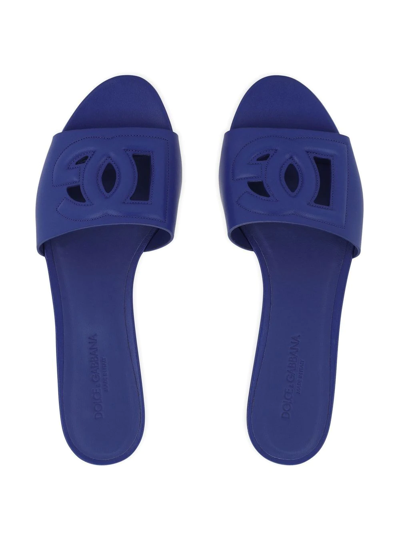 Shop Dolce & Gabbana Dg-logo Leather Sandals In Blue