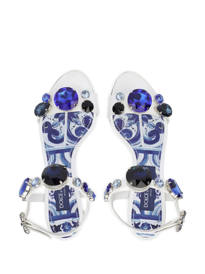 Shop Dolce & Gabbana Embellished Patent Leather Sandals In White