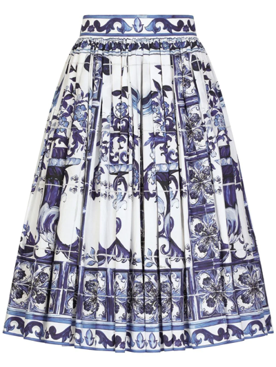 Shop Dolce & Gabbana Majolica-print Pleated Midi Skirt In Blue