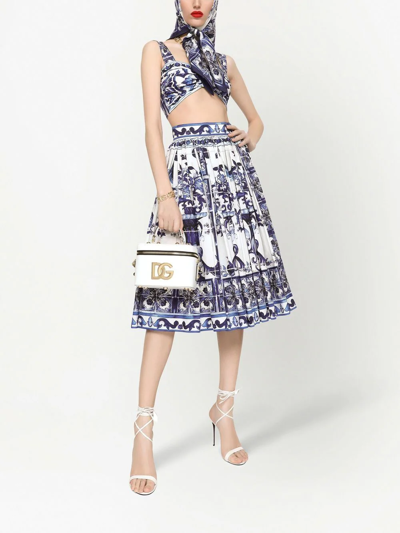 Shop Dolce & Gabbana Majolica-print Pleated Midi Skirt In Blue