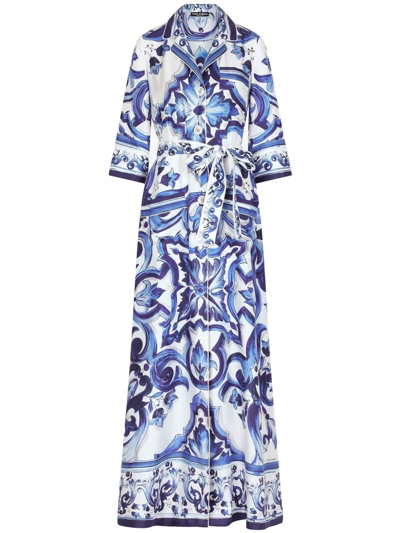 Shop Dolce & Gabbana Majolica-print Twill Shirt Dress In Blue