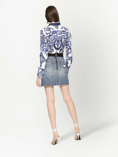 Shop Dolce & Gabbana Logo-waistband Denim Miniskirt In Blue