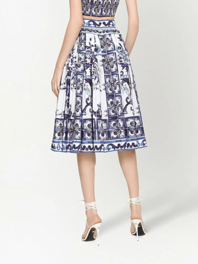 Shop Dolce & Gabbana Majolica-print Pleated Midi Skirt In Blue