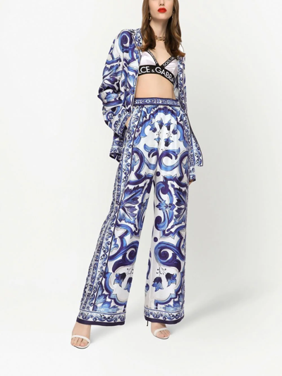 Dolce & Gabbana Pottery Printed Twill Pajamas Shirt In Blue