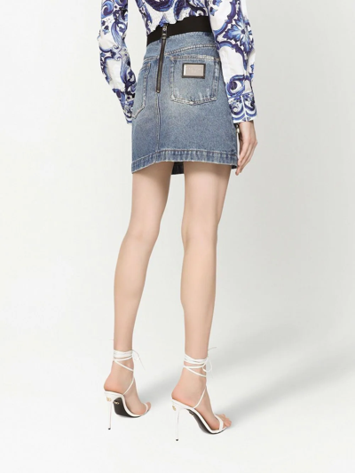 Shop Dolce & Gabbana Logo-waistband Denim Miniskirt In Blue