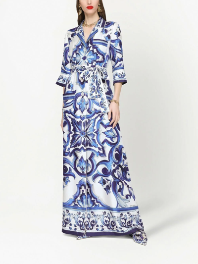 Shop Dolce & Gabbana Majolica-print Twill Shirt Dress In Blue