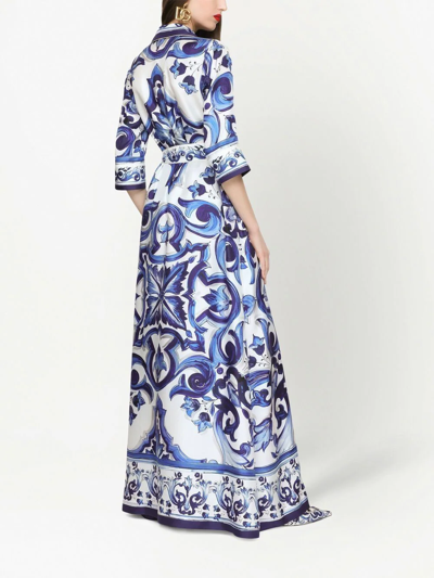 Shop Dolce & Gabbana Majolica-print Twill Shirt Dress In Blue