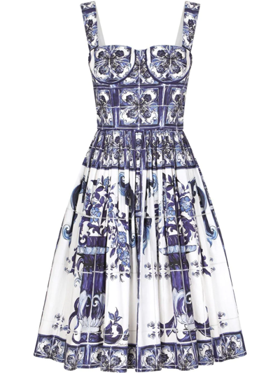 Shop Dolce & Gabbana Printed Short Dress In Blue