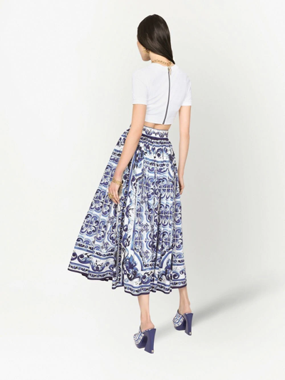 Dolce & Gabbana Majolica-print Poplin Calf-length Skirt In Blue